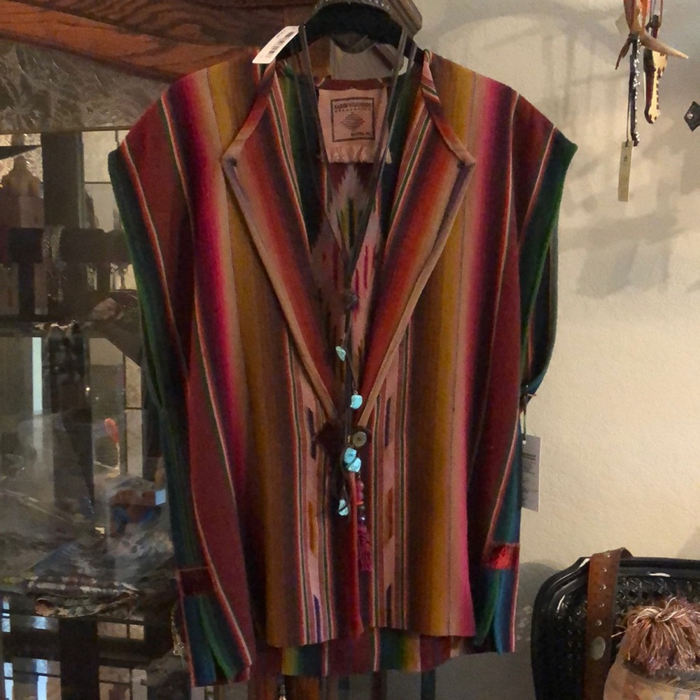 Karen Wilkinson of Santa Fe one of a kind Saltillo Serape sleeveless jacket. Med